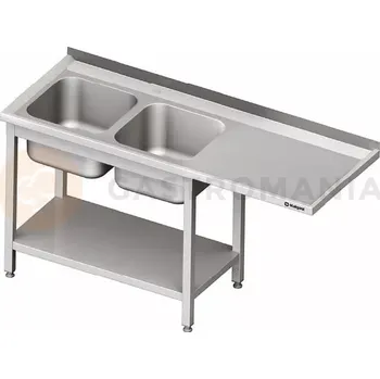 Kuchyňská linka Stůl nerezový s dřezem dvoukomorovým na levé straně s možností umístění lednice nebo myčky na nádobí 2000x700x900 mm | STALGAST, 981047200