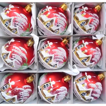 Vánoční ozdoba Vánoční ozdoby sada 9 malovaných koulí 6cm červený mat