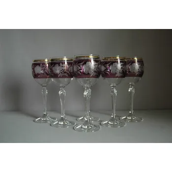 Sklenice Sklenice na víno, 6 ks, dekor květy, ve fialové