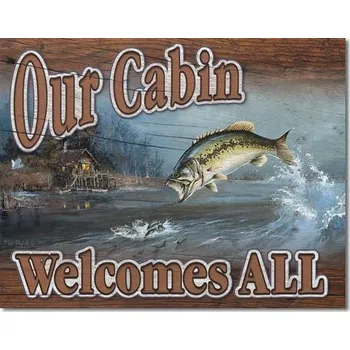 Plechová cedule Plechová cedule Our Cabin Welcomes All 32 cm x 40 cm