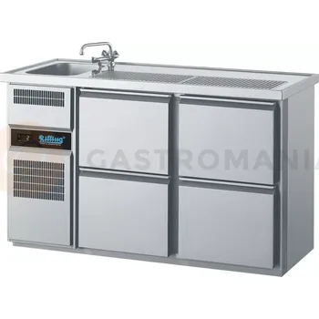 Chladící barový stůl 1550x700x980 mm, 4 zásuvky, dřez na levé straně | RILLING, AGT M721L 81-2/2