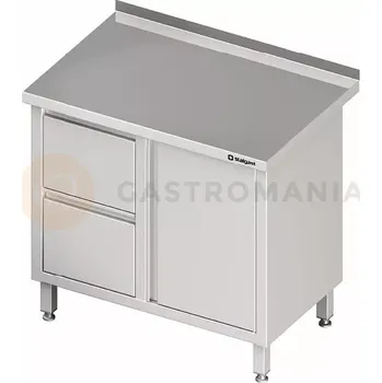 Kuchyňská linka Stůl nerezový s blokem se dvěma zásuvkami na levé straně a s křídlovými dveřmi 800x600x850 mm | STALGAST, 980306080