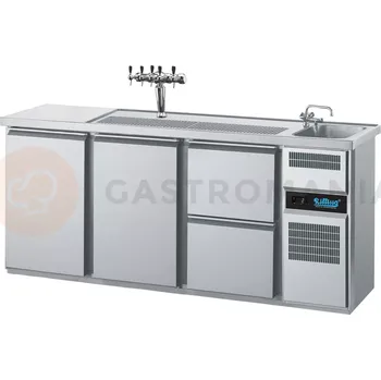 Chladící barový stůl 2100x700x980 mm, 2 zásuvky, 2dvéřový, dřez na pravé straně | RILLING, AGT M731R 81-1/1/2