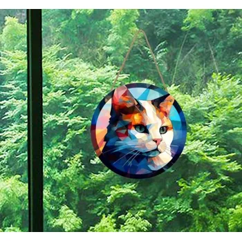 Plastová dekorace na okno, barevná hlava kočky