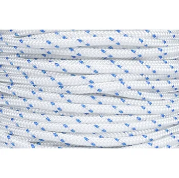PES šňůra 4mm bílá modrá tečka s jádrem