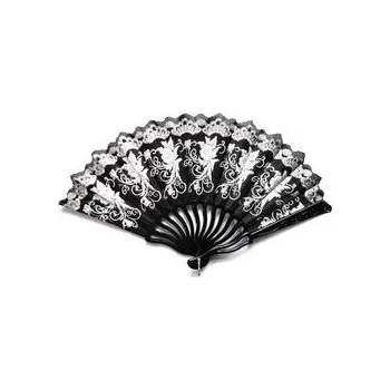 Karnevalový doplněk Gotický vějíř černý s vintage květy