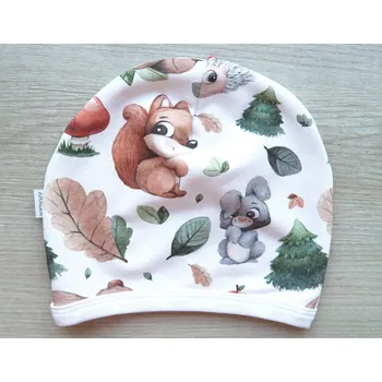 Kojenecké oblečení AMÁLKA Elastická čepička saporka teplákovina, zvířátka v lese Velikost: 80-86