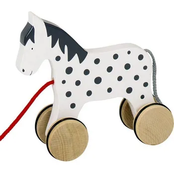 Dřevěná hračka Tahací hračka - Koník strakatý bělouš Alvah (Goki)