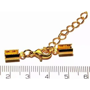 Materiál na výrobu šperku Zapínání karabinka s koncovkami 35x7mm, průměr koncovky 4mm. (pozlaceno)