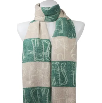 Šála Dámský kašmírový obdélníkový šál s kočkami, pruhovaný v 4 barvách