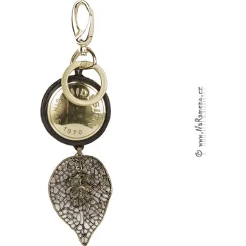 Kovový přívěsek zlaté barvy HIDESIGN na klíče KC-Leaf hnědý