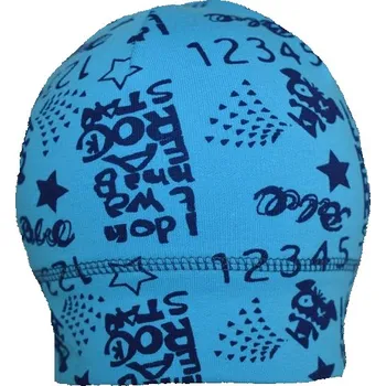 Čepice Jarní/podzimní dětská jednobarevná čepice Hugo potisk chlapec 300419 modrá - 42-45 cm