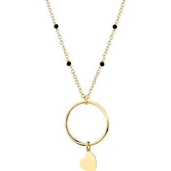 Náhrdelník Pozlacený stříbrný náhrdelník se sklem - srdce, kroužek - AP530-7413