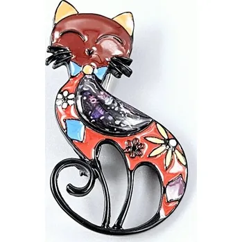 Brož Květinová kočka - brož oranžová