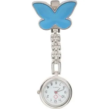 Módní doplněk Kovové připínací kapesní hodinky se motýlkem nejen pro zdravotní sestru - Modrá