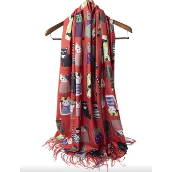 Šála barevné kočky, červený