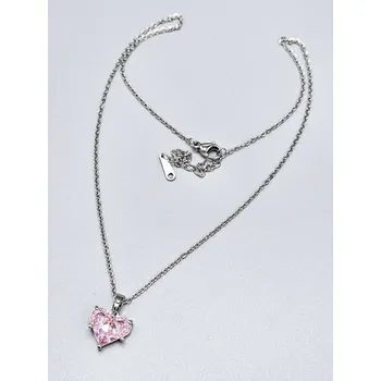 Náhrdelník Ocelový náhrdelník - Růžové srdce