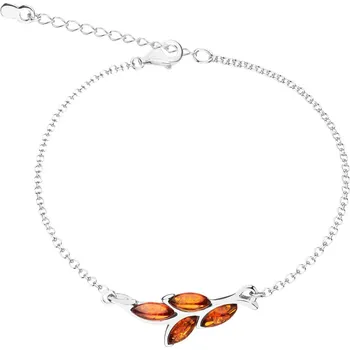 Náramek Stříbrný náramek s jantarem - listy - AP537-5670
