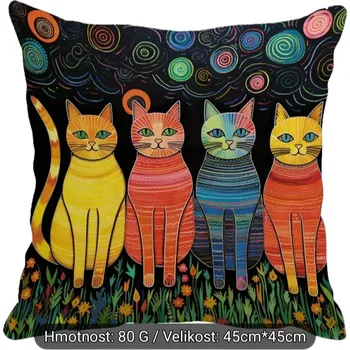 Povlak na dekorativní polštářek Povlak na polštář, barevné kočky