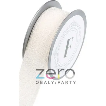 Stuha Stuha tkaná 4 cm x 5 m - sv. krémová s bílým tiskem