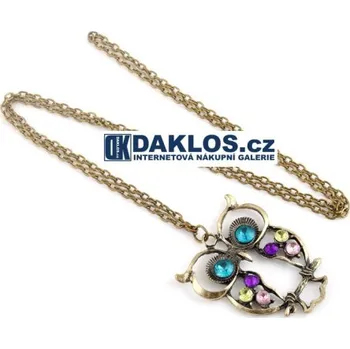 Náhrdelník Náhrdelník s přívěskem ve tvaru sovy / sova zdobená barevnými kamínky