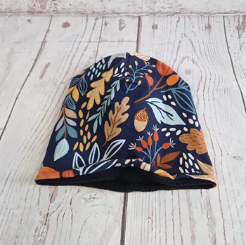 Kojenecká čepice Yháček Šmoulí čepička Yháček, Barvy podzimu na navy Velikost:: XS