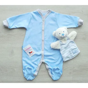 AMÁLKA Modrý bavlněný overal, šedé lemování Velikost: 74