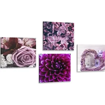 Obraz Dovido Set obrazů fialové květiny se srdíčkem