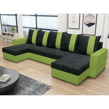 Sedací souprava Rohová sedačka NOGAL U, černá látka/zelená látka +možnost VÝNOSU + vyzvednutí ZDARMA