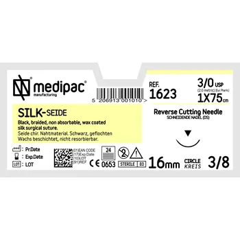 Chirurgická jehla MEDIPAC Silk - USP 3/0, EP 2.0, jehla řezná 3/8 - jehla 24 mm, délka 75 cm