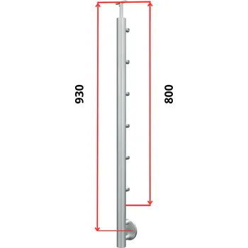 Zábradlí Hahn Steel Konfigurátor - nerezový sloupek O42,4mm - 6 x výplň O12mm - vnitřní, AISI 304 - brus, boční kotvení Typ držáku madla: Model 0718.242 - kulaté madlo ⌀42,4mm, Výška sloupku - nad podlahou: 800mm, Parametry sloupku pod úrovní podlahy: 60*130mm