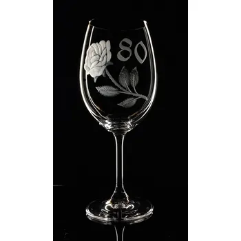 Sklenice Sklenka k 80 narozeninám s růží - ručně ryté (broušené), dárková krabička