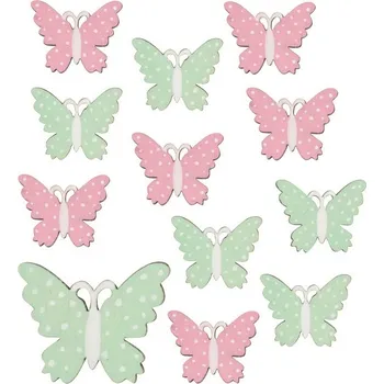Dřevění motýlci s lepíkem 3 cm, 12 ks v sáčku 4285
