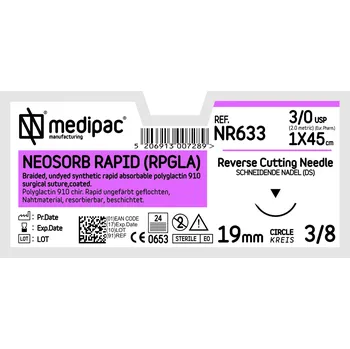 Chirurgická jehla MEDIPAC Neosorb Rapid RPGLA - USP 3/0, EP 2.0 - jehla 19 mm, délka 45 cm