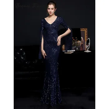 Dámské šaty Maxi párty šaty Sequins SQ808 Barva: Tmavě Modrá, Velikost: S