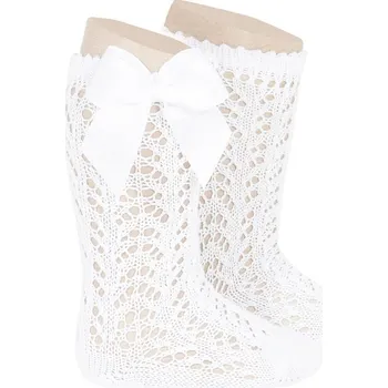 DĚTSKÉ BAVLNĚNÉ HÁČKOVANÉ PODKOLENKY CONDOR S MAŠLÍ, WHITE Velikost: 1 | výška 74-81 cm