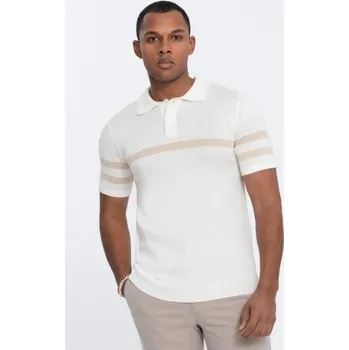 Pánské oblečení Pánská polokošile z měkkého úpletu s kontrastními pruhy V3 OM-POSS-0118 krémová