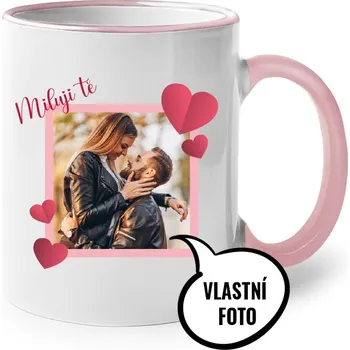 Hrnek s fotkou pro zamilované, Barva Růžová, Velikost 330 ml, Canvas Keramický hrnek s barevným uchem Bezvatriko.cz 2382