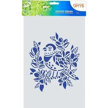 Šablona ptáček s květy, 20 x 30, plast