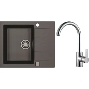 Granitový dřez Alveus Set Cadit 10 Granitový dřez s odkapem 590x500 mm + baterie Tonia chrom, černá, SETA22026