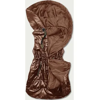 Dámská vesta Lesklá vesta v karamelové barvě s kapucí (B8131-14) odstíny hnědé 50
