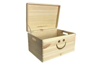 Úložný box ČistéDřevo CZ867 dřevěný box s úsměvem a víkem 40 x 30 x 23 cm borovice