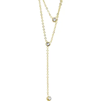 Náhrdelník JSB bijoux s.r.o. Zlatý ocelový náhrdelník dva řetízky a tři krystaly Swarovski Crystal