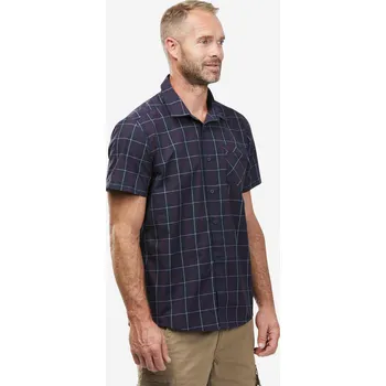 Pánská košile FORCLAZ Pánská turistická košile s krátkým rukávem Travel 100 L MODRÁ