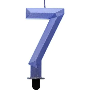 Dortová svíčka Svíčka číslo 7 - diamant, metalíza tmavě modrá, 7,6 cm