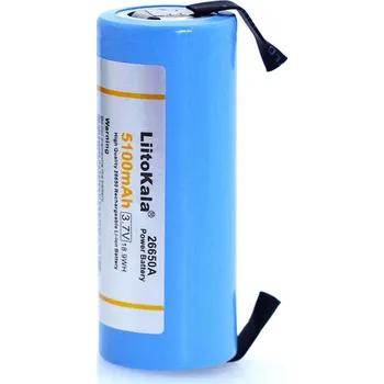 Článková baterie Nabíjecí baterie Liitokala 26650, lithiová 26650A, 3.7V 5100mA 26650-50A modrá. Vhodné pro svítilnu + nikl vývody