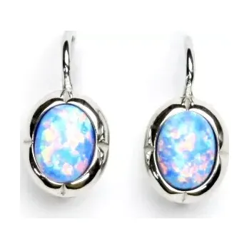 Náušnice Stříbrné náušnice světle modrý opál - NK1374 (Stříbrné náušnice s opálem 8x6 mm)