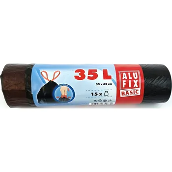 Pytle na odpadky Alufix Basic Sáčky do odpadkového koše zatahovací černé 8 µ, 35 litrů, 53 x 60 cm, 15 kusů