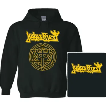 Pánské oblečení import Německo mikina s kapucí Judas Priest - yellow logo černá