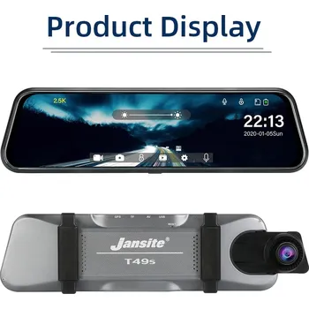 Kamera do auta Jansite T49S 10" 2.5K DVR nahrávací kamera dvojitá čočka Dotyková obrazovka do auta Kamera Detekce pohybu 1080P zadní kamera